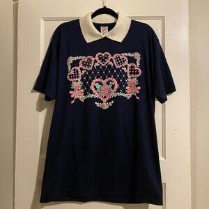 Jerzees Vintage Lacey Collar and Lace Hearts Screen Print Tee Shirt